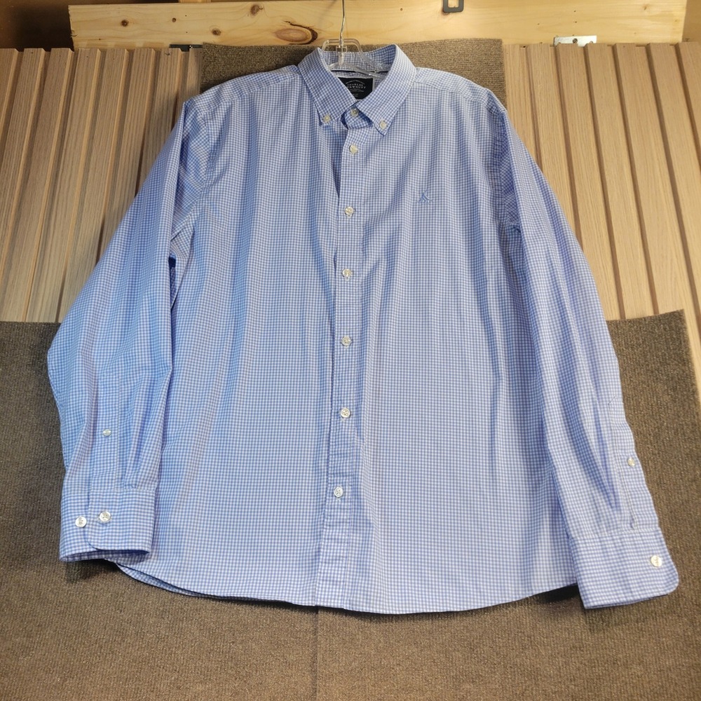 Charles Tyrwhitt Shirt Men Large Blue Gingham Slim Fit Non-Iron Cotton Excellent